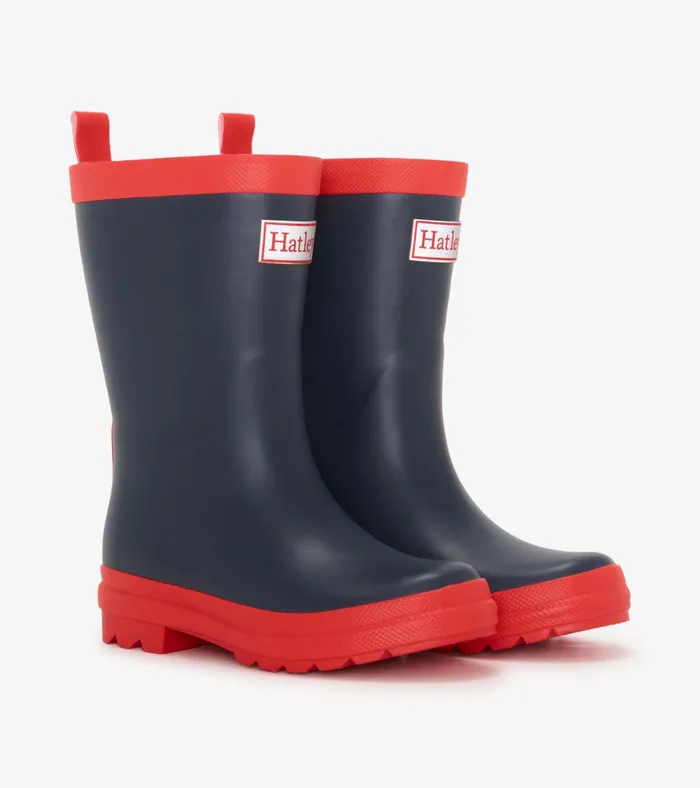 Hatley Navy and Red Matte Rain Boots GirlsBoysBaby and Toddler Rainwear