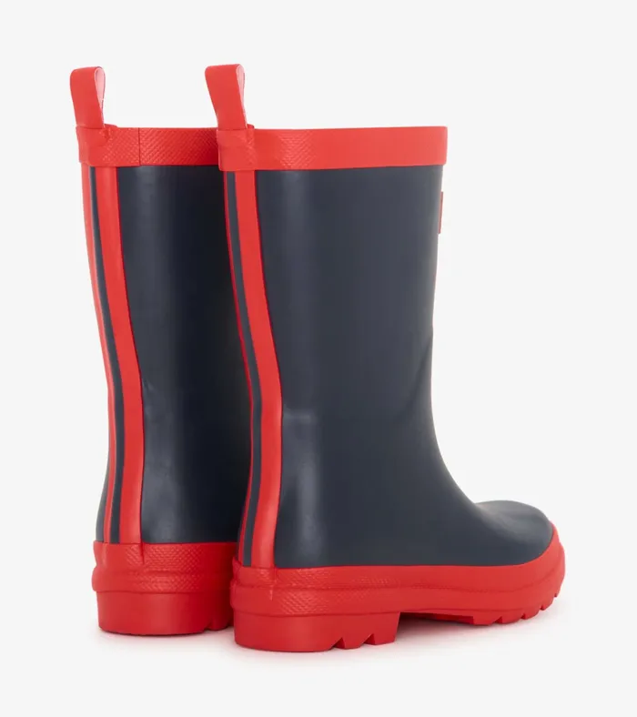 Hatley Navy and Red Matte Rain Boots GirlsBoysBaby and Toddler Rainwear