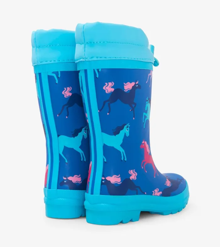 Hatley Prancing Horses Sherpa Lined Rain Boots Girls Rainwear