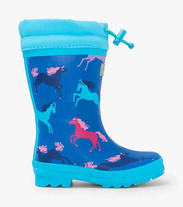Hatley Prancing Horses Sherpa Lined Rain Boots Girls Rainwear