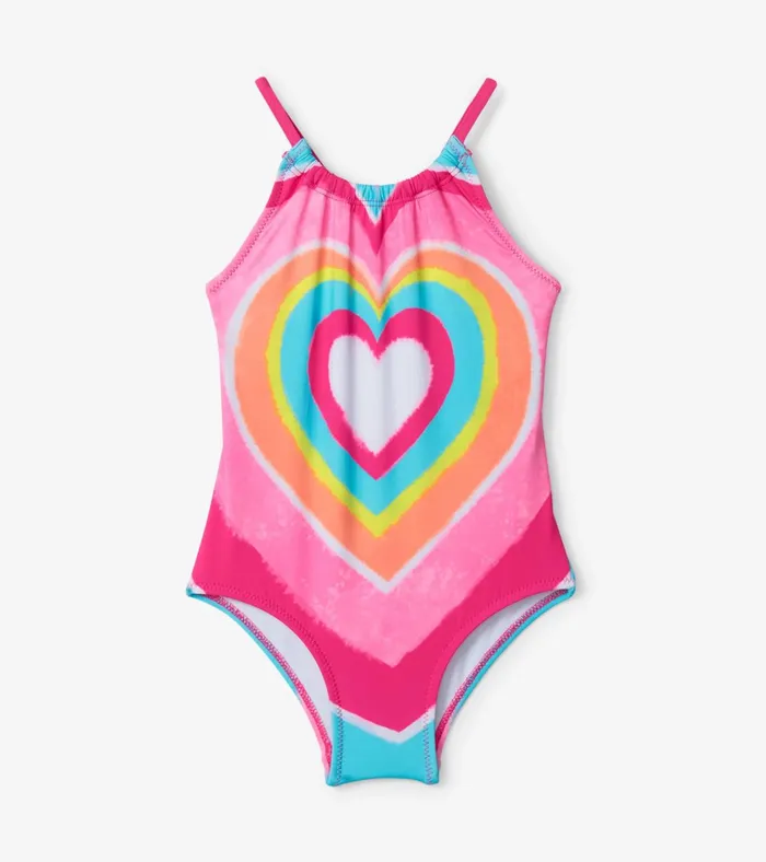 Hatley Psychedelic Heart Gather Front Swimsuit Girls Swimwear