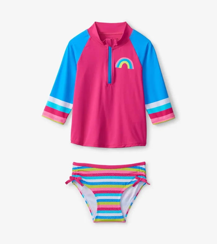Hatley Rainbow Stripe Rashguard Set Girls Swimwear