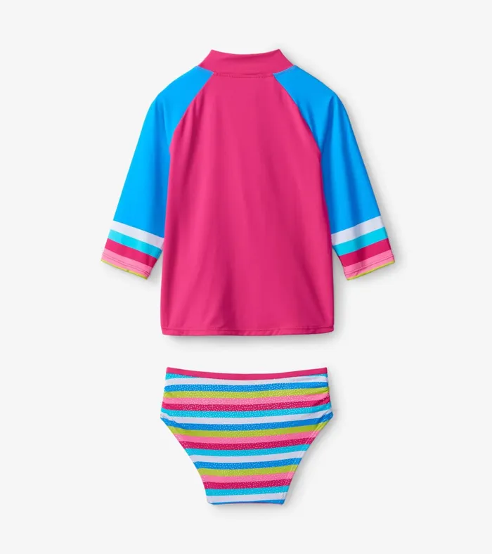 Hatley Rainbow Stripe Rashguard Set Girls Swimwear