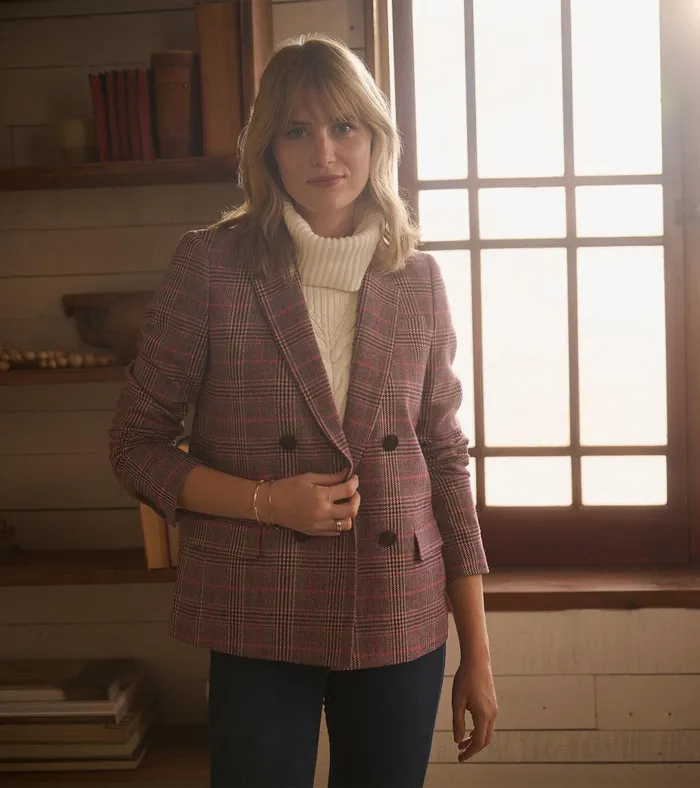 Hatley Tori SemiFitted Blazer 8211 Taupe Check Women Sweaters