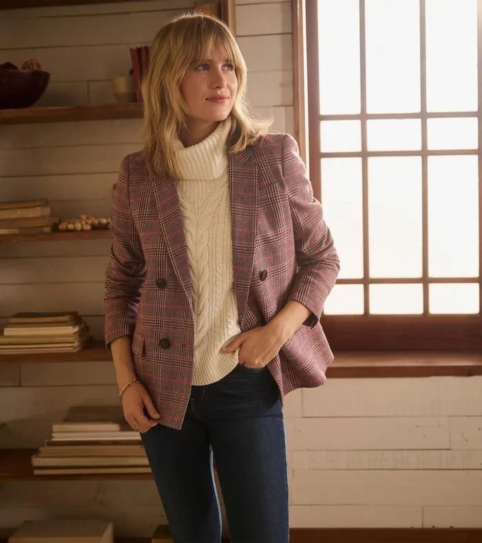 Hatley Tori SemiFitted Blazer 8211 Taupe Check Women Sweaters