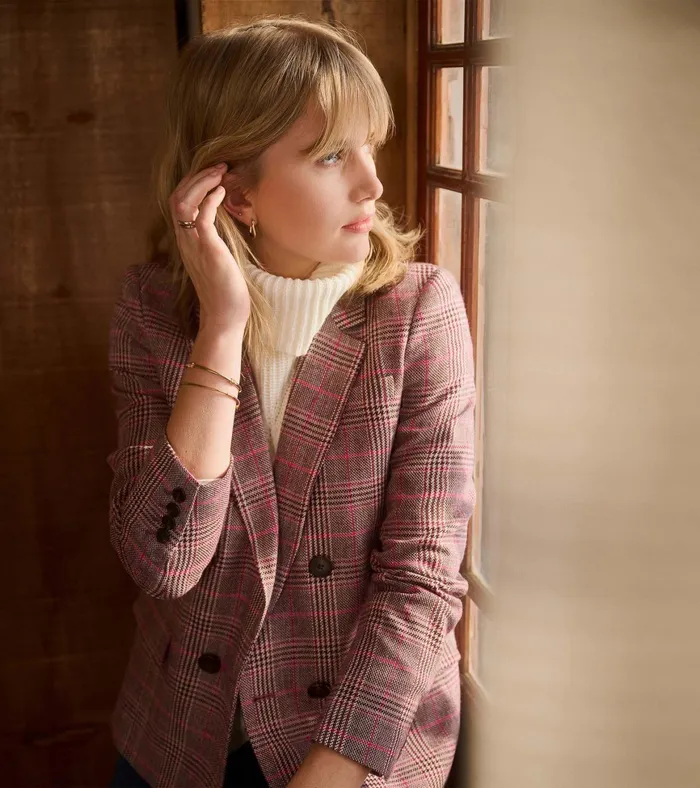 Hatley Tori SemiFitted Blazer 8211 Taupe Check Women Sweaters