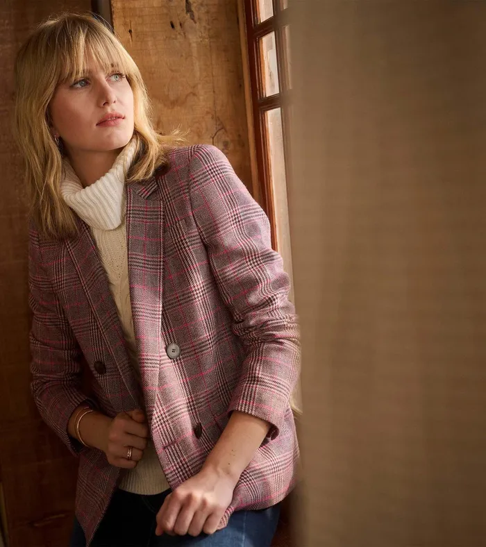 Hatley Tori SemiFitted Blazer 8211 Taupe Check Women Sweaters