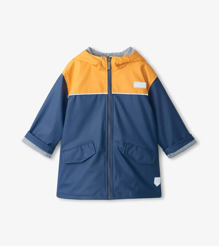 Hatley Yellow and Navy ZipUp Rain Jacket Boys Rainwear