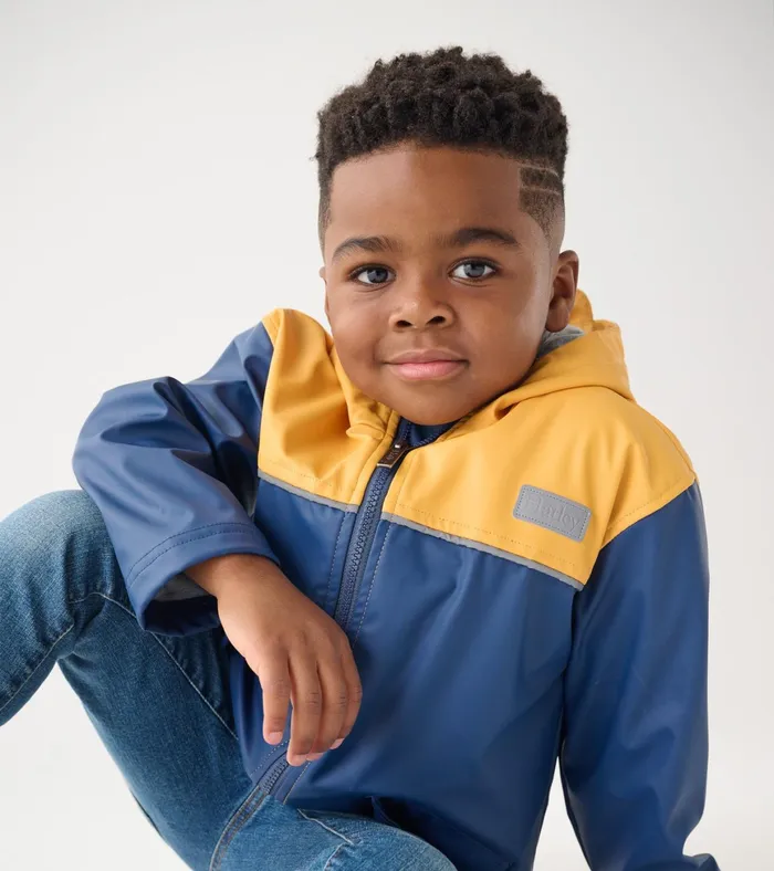 Hatley Yellow and Navy ZipUp Rain Jacket Boys Rainwear