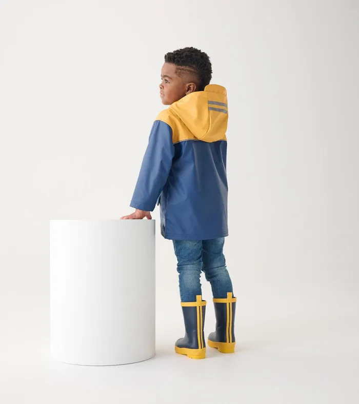 Hatley Yellow and Navy ZipUp Rain Jacket Boys Rainwear