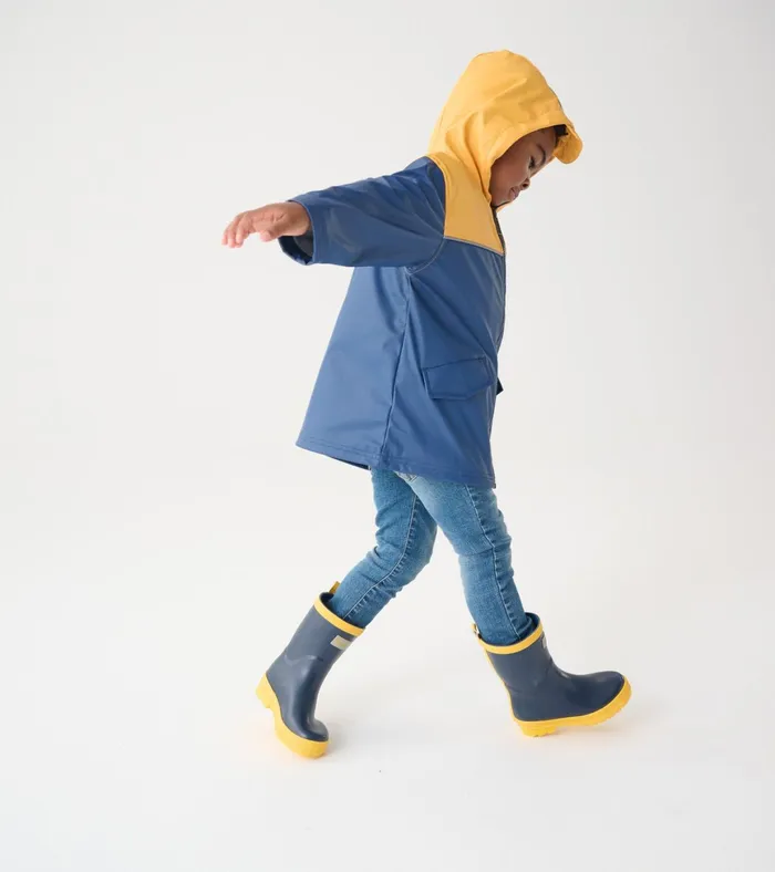 Hatley Yellow and Navy ZipUp Rain Jacket Boys Rainwear