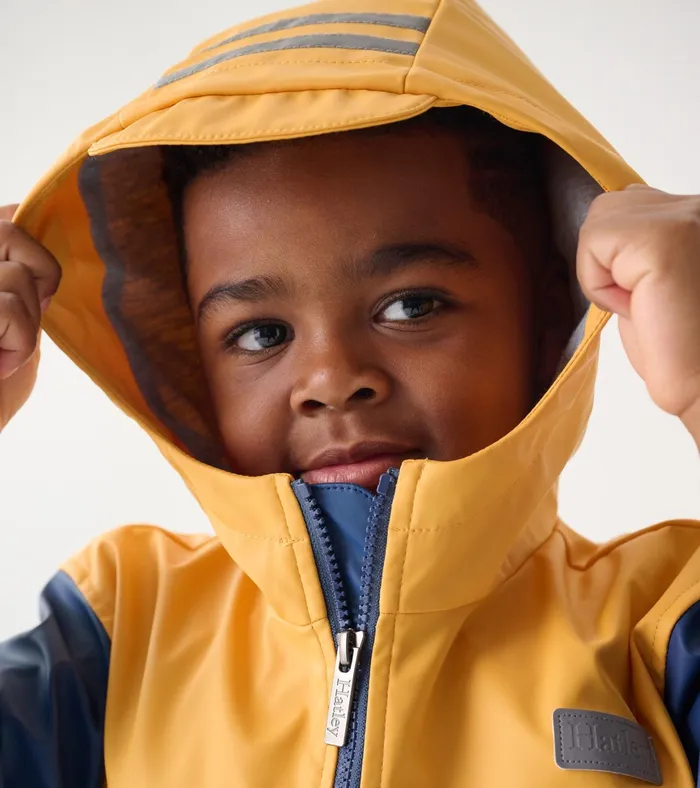 Hatley Yellow and Navy ZipUp Rain Jacket Boys Rainwear