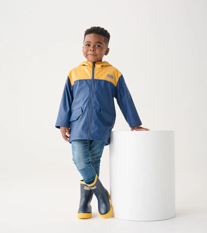 Hatley Yellow and Navy ZipUp Rain Jacket Boys Rainwear