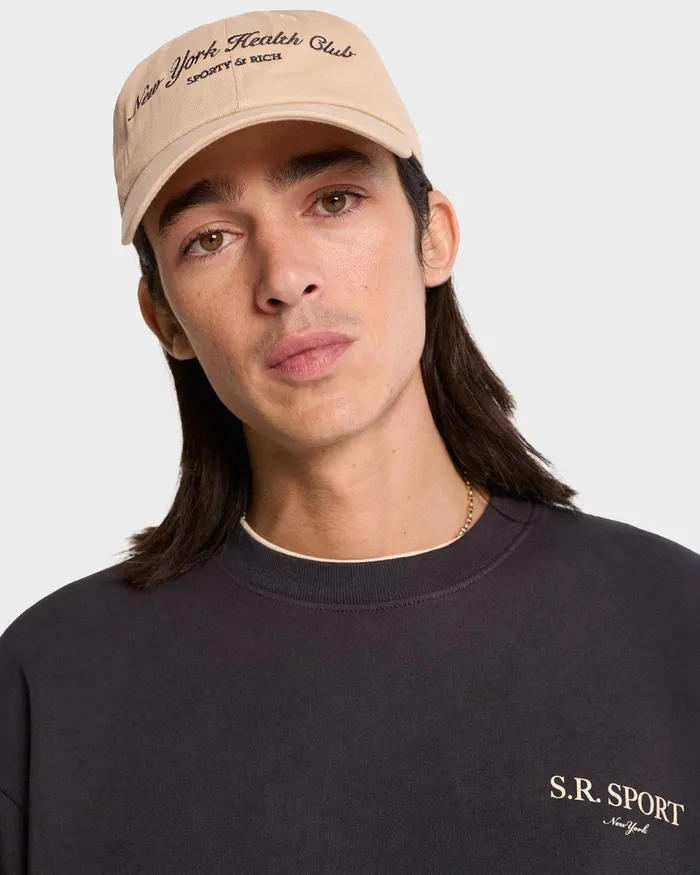 Hats Women Sporty and Rich NY Health Club Hat 8211 British TanFaded Black