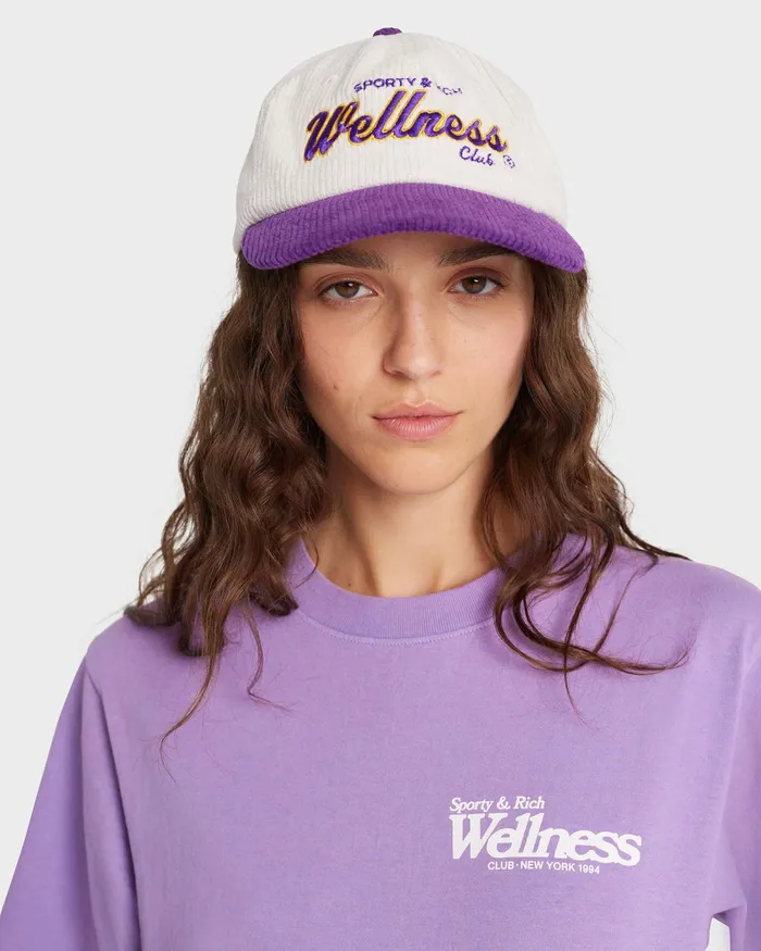 Hats Women Sporty and Rich Wellness Club Corduroy Hat 8211 WhitePurple