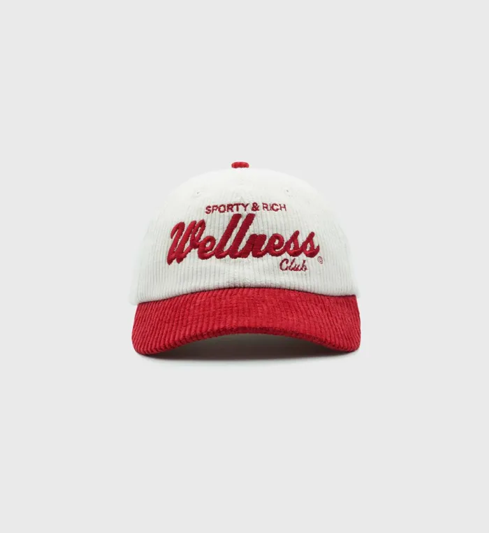 Hats Women Sporty and Rich Wellness Club Corduroy Hat 8211 WhiteRed