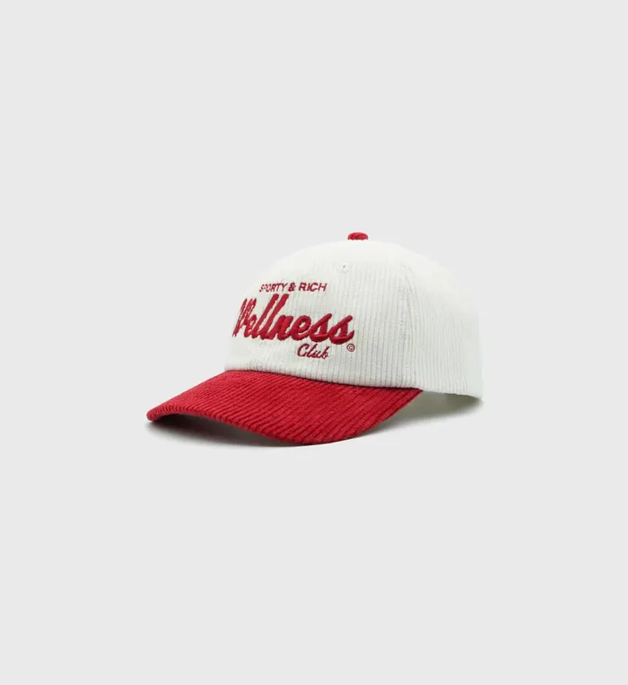 Hats Women Sporty and Rich Wellness Club Corduroy Hat 8211 WhiteRed