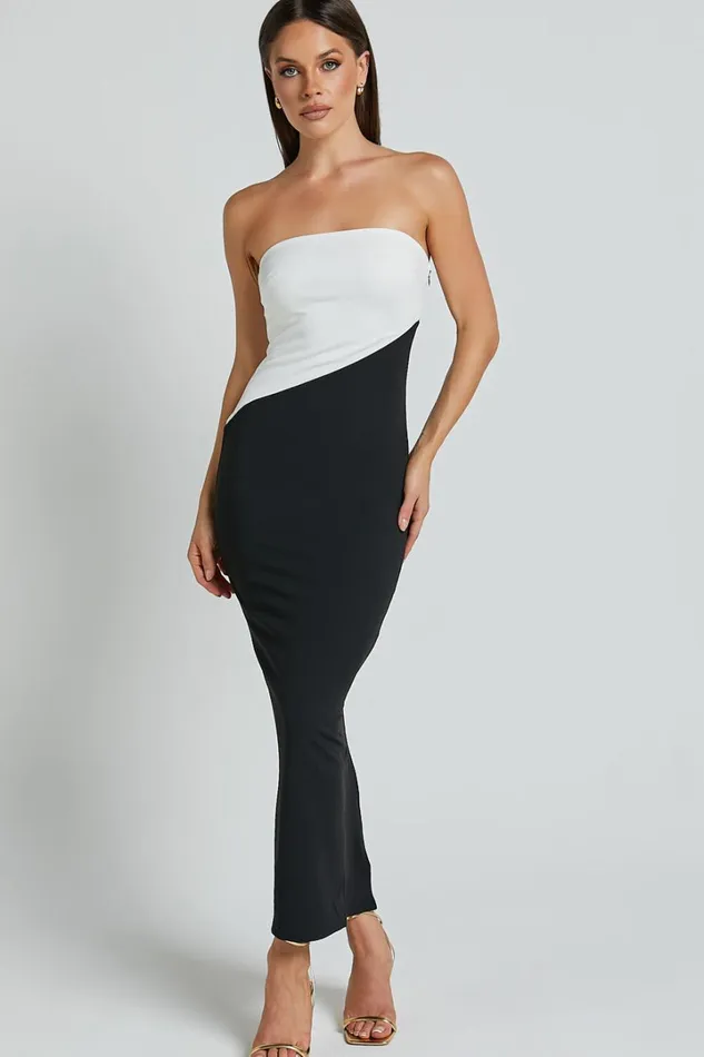 Hayley Midi Dress 8211 Strapless Bodycon Dress In BlackWhite Women Showpo Dresses