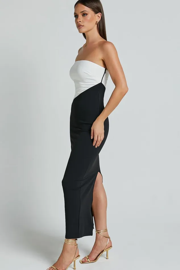 Hayley Midi Dress 8211 Strapless Bodycon Dress In BlackWhite Women Showpo Dresses