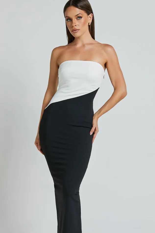 Hayley Midi Dress 8211 Strapless Bodycon Dress In BlackWhite Women Showpo Dresses