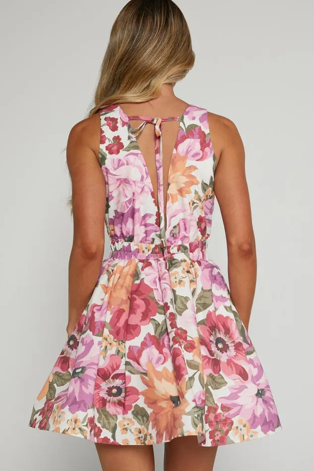 Hepburn Mini Dress 8211 V Neck Tie Back Dress In Spring Floral Women Showpo Curve Clothes