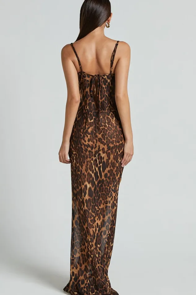 Hilary Maxi Dress 8211 Sheer Cowl Neck Slip Dress In Leopard Women Showpo Dresses