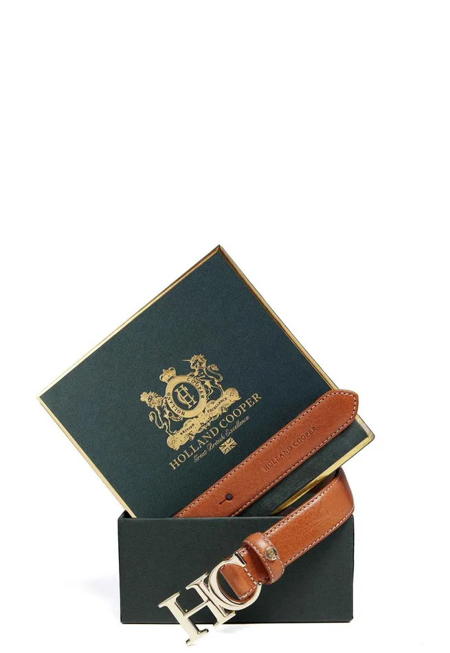 Holland Cooper Belts Women Atelier Slim Logo Belt Tan Contrast