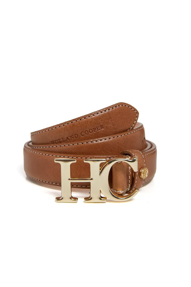 Holland Cooper Belts Women Atelier Slim Logo Belt Tan Contrast Holland Cooper Belts Women Atelier Slim Logo Belt Tan Contrast