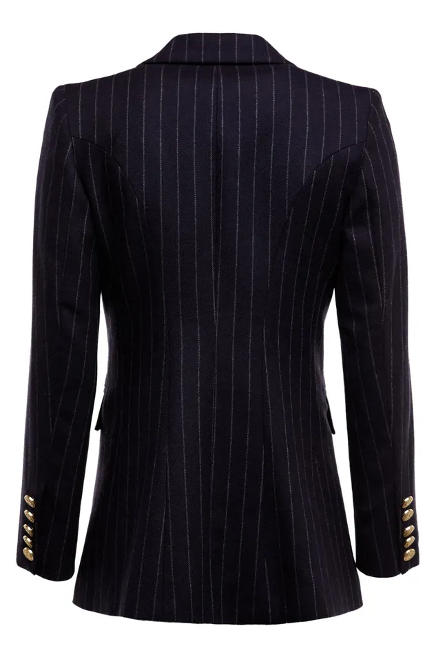 Holland Cooper Briefcase Women Double Breasted Blazer Navy Chalk Pinstripe