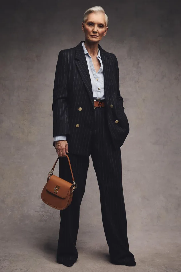 Holland Cooper Briefcase Women Double Breasted Blazer Navy Chalk Pinstripe