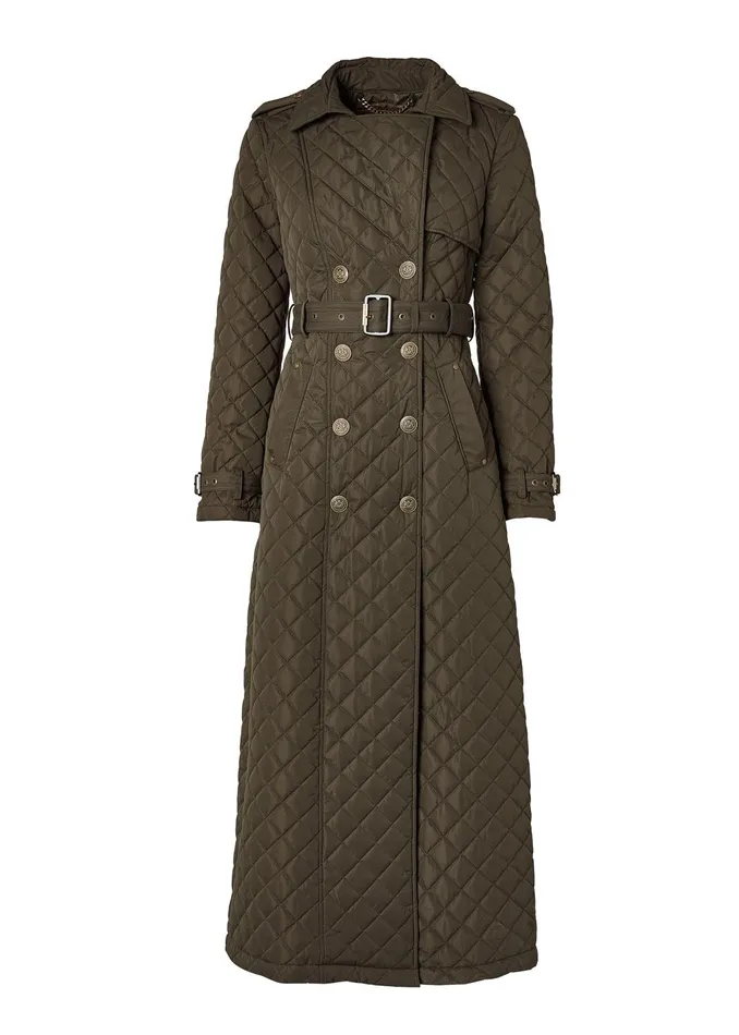 Holland Cooper Coats Women Full Length Enstone Quilted Trench Coat Dark Olive