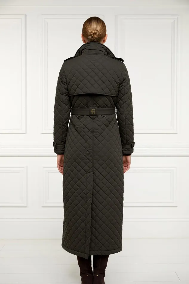 Holland Cooper Coats Women Full Length Enstone Quilted Trench Coat Dark Olive