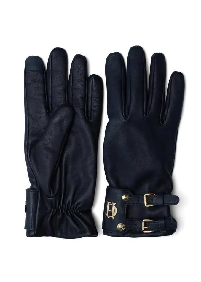 Holland Cooper Gloves Women Monogram Leather Gloves Ink Navy