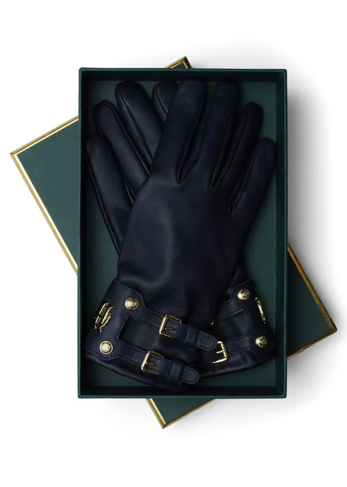 Holland Cooper Gloves Women Monogram Leather Gloves Ink Navy Holland Cooper Gloves Women Monogram Leather Gloves Ink Navy