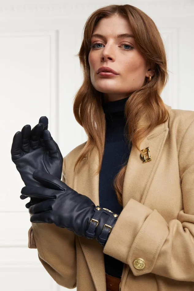 Holland Cooper Gloves Women Monogram Leather Gloves Ink Navy Holland Cooper Gloves Women Monogram Leather Gloves Ink Navy