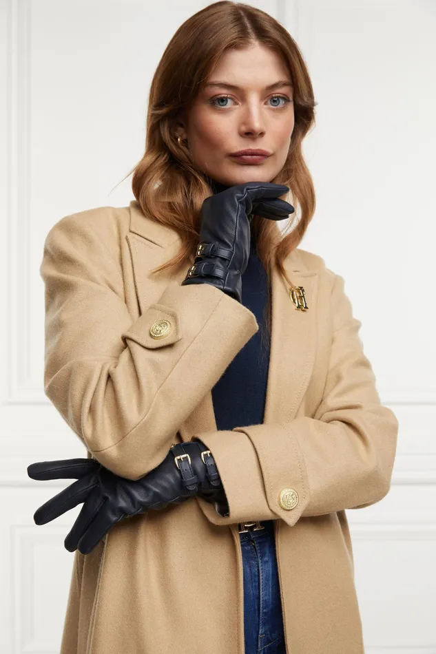 Holland Cooper Gloves Women Monogram Leather Gloves Ink Navy Holland Cooper Gloves Women Monogram Leather Gloves Ink Navy