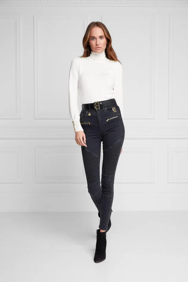 Holland Cooper Jeans Women Biker Jean Washed Black