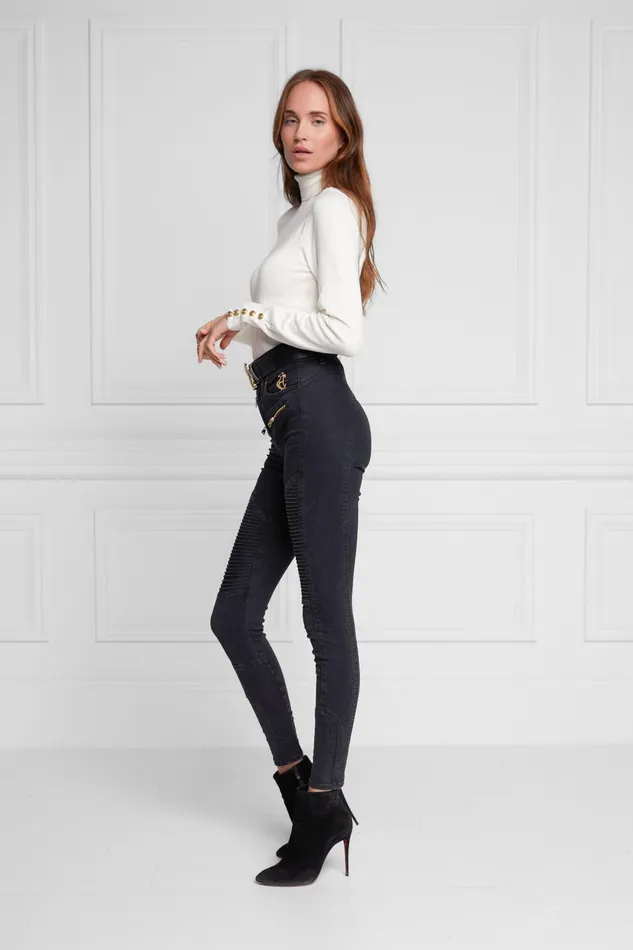 Holland Cooper Jeans Women Biker Jean Washed Black