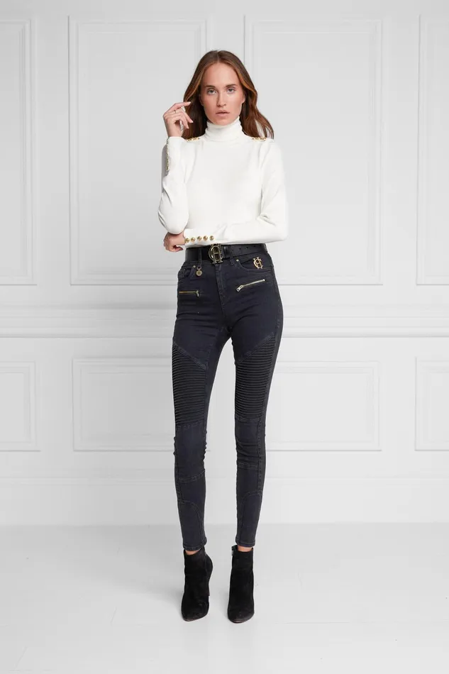 Holland Cooper Jeans Women Biker Jean Washed Black