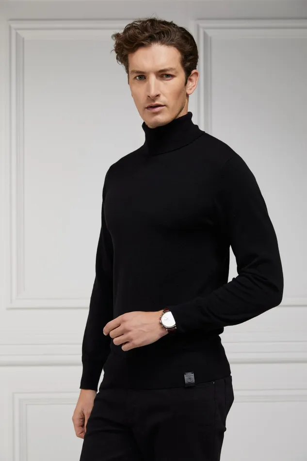 Holland Cooper Knitwear Men Fine Roll Neck Knit Black