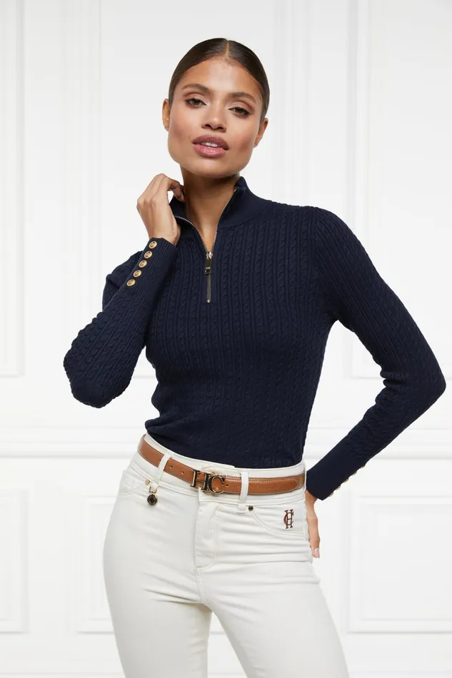 Holland Cooper Knitwear Women Ava Quarter Zip Knit Ink Navy