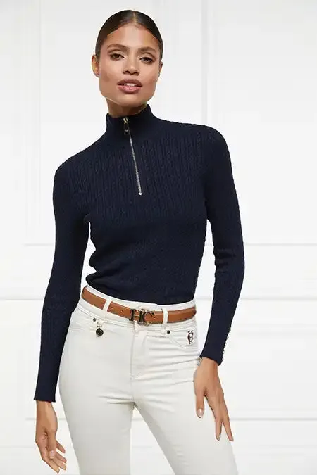 Holland Cooper Knitwear Women Ava Quarter Zip Knit Ink Navy Holland Cooper Knitwear Women Ava Quarter Zip Knit Ink Navy