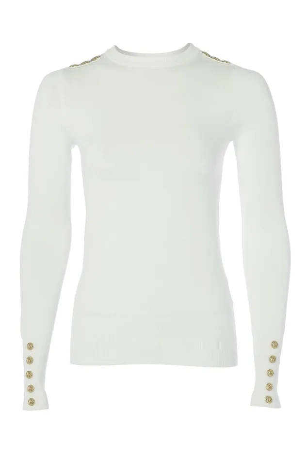 Holland Cooper Knitwear Women Buttoned Knit Crew Neck Cream Holland Cooper Knitwear Women Buttoned Knit Crew Neck Cream