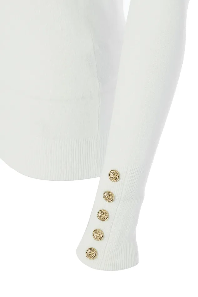 Holland Cooper Knitwear Women Buttoned Knit Crew Neck Cream Holland Cooper Knitwear Women Buttoned Knit Crew Neck Cream