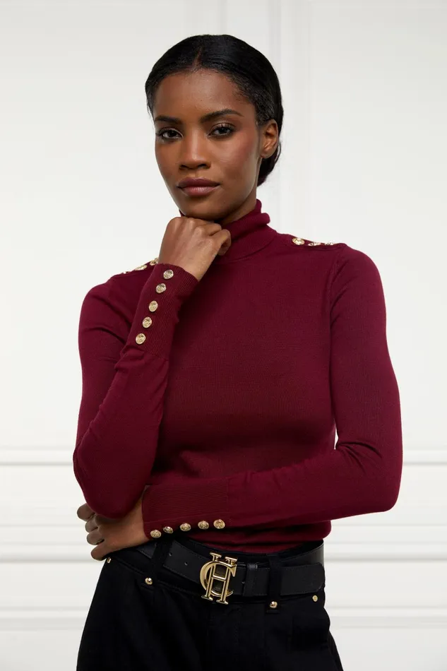 Holland Cooper Knitwear Women Buttoned Knit Roll Neck Wine