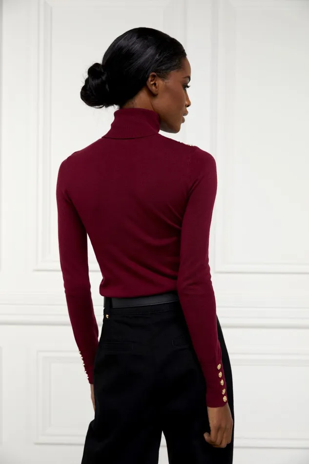 Holland Cooper Knitwear Women Buttoned Knit Roll Neck Wine Holland Cooper Knitwear Women Buttoned Knit Roll Neck Wine