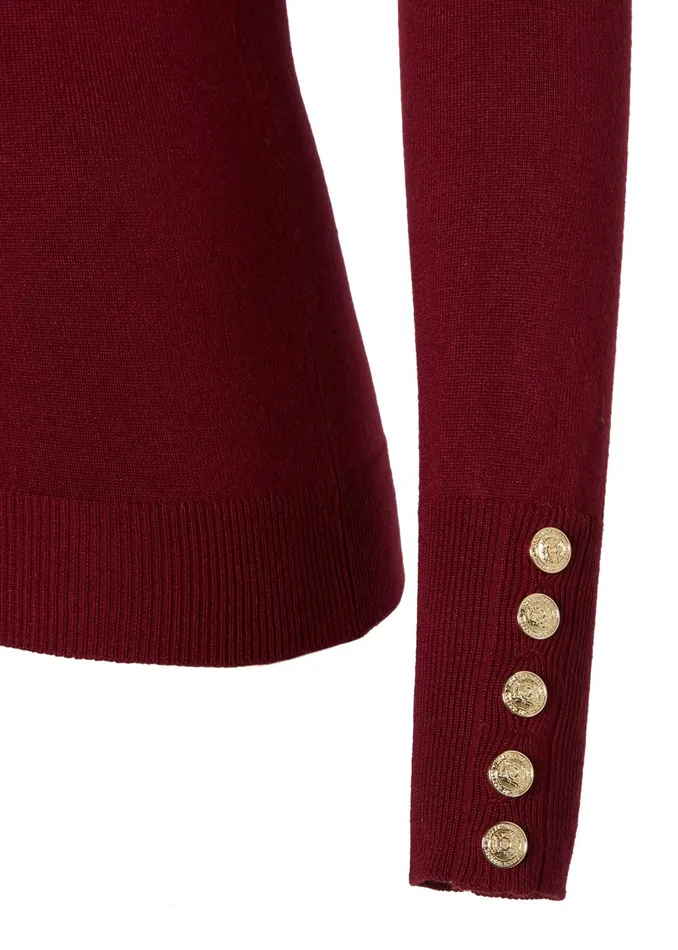Holland Cooper Knitwear Women Buttoned Knit Roll Neck Wine Holland Cooper Knitwear Women Buttoned Knit Roll Neck Wine