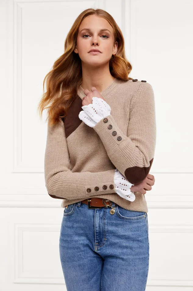 Holland Cooper Knitwear Women Heritage Crew Neck Knit Latte Marl Holland Cooper Knitwear Women Heritage Crew Neck Knit Latte Marl