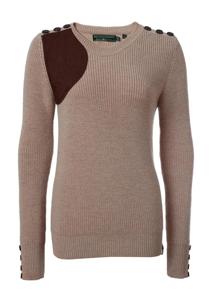 Holland Cooper Knitwear Women Heritage Crew Neck Knit Latte Marl Holland Cooper Knitwear Women Heritage Crew Neck Knit Latte Marl
