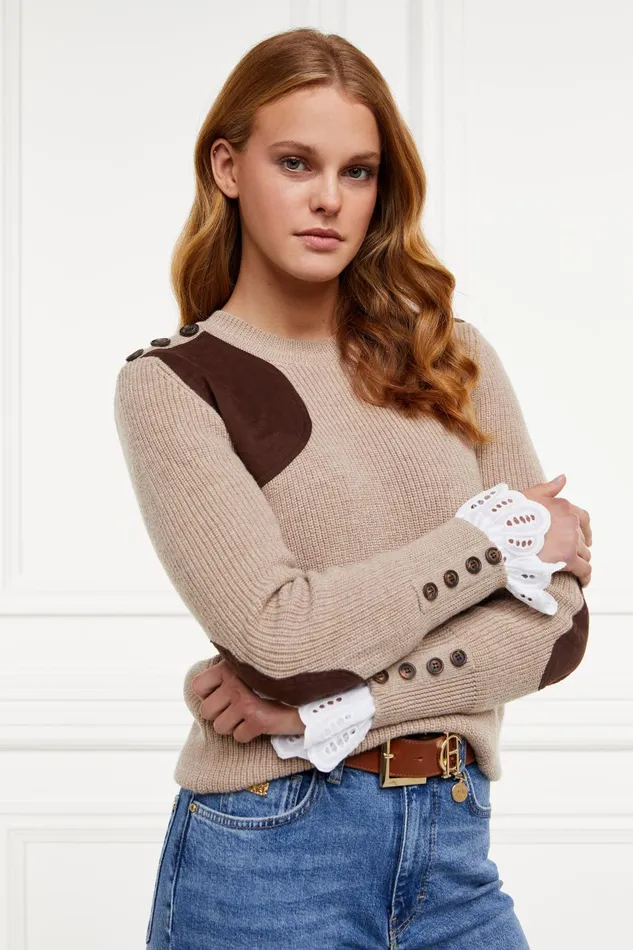Holland Cooper Knitwear Women Heritage Crew Neck Knit Latte Marl Holland Cooper Knitwear Women Heritage Crew Neck Knit Latte Marl